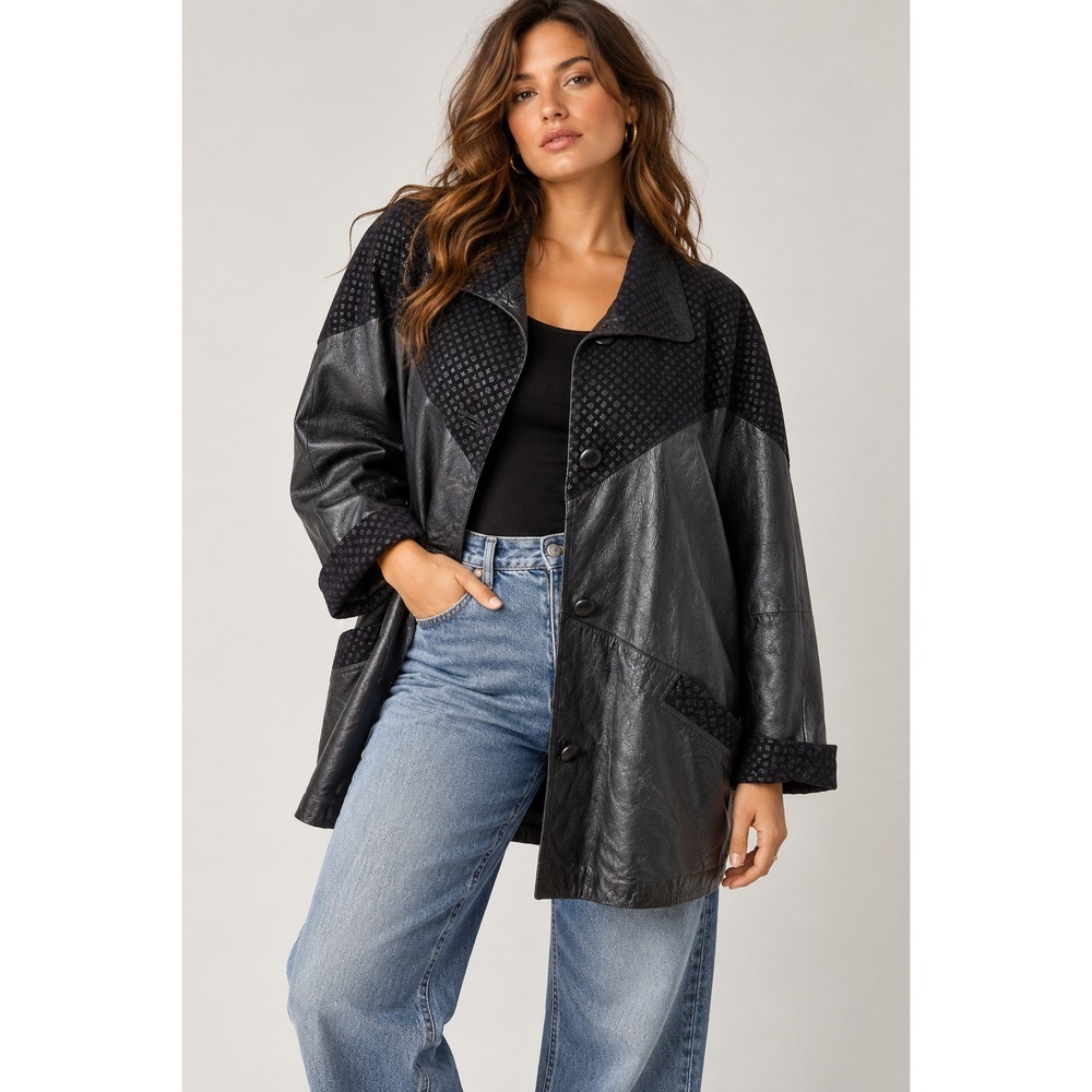 Vintage Donna Pelle Embossed Leather Coat Jacket 1X Urban 90s Retro Streetwear